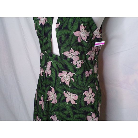 TOPSHOP Hibiscus Floral Halter Midi Dress Green 10 NEW - Picture 8 of 11